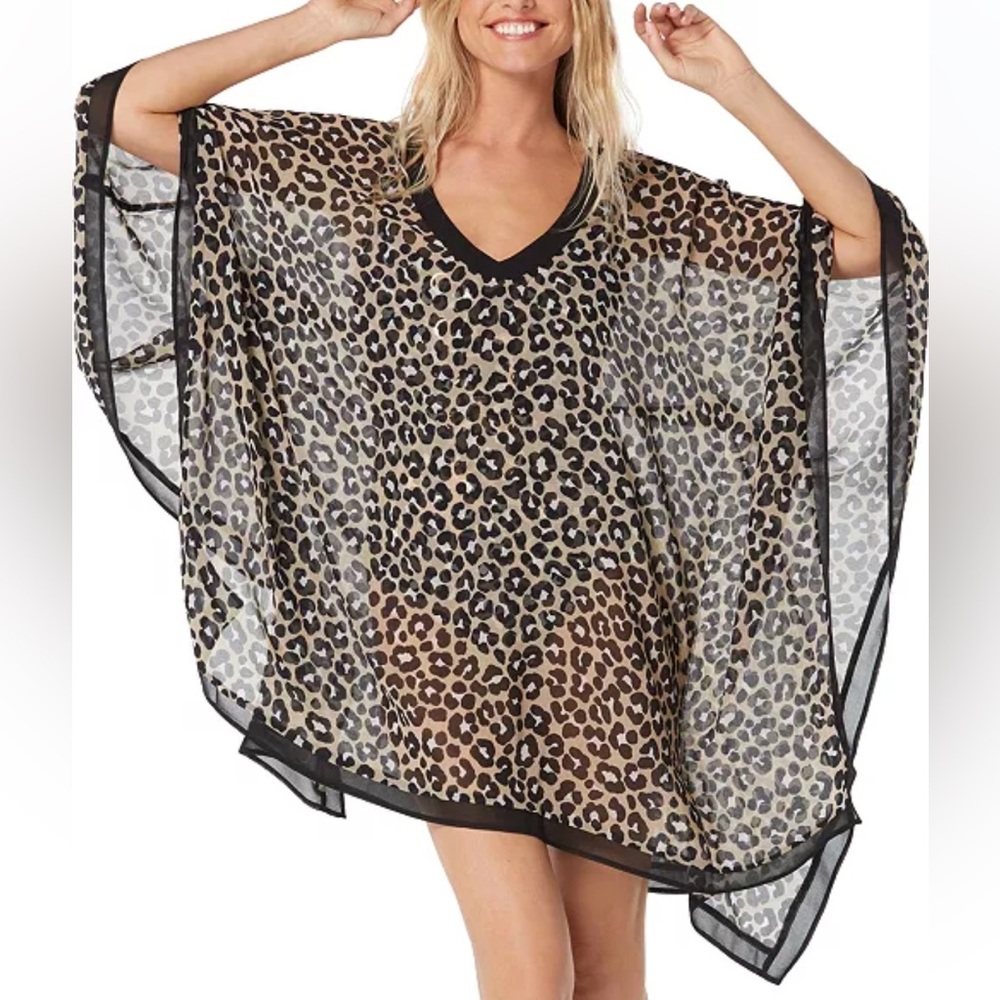 Michael Kors Fits like a LARGE Leopard Print Swimsuit Caftan Coverup